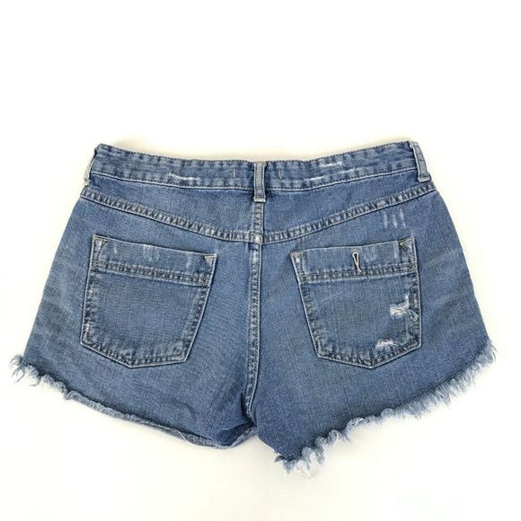 Free People High Waisted Distressed Denim Shorts Women's Size 28 Raw Hem Pockets - Picture 3 of 8
